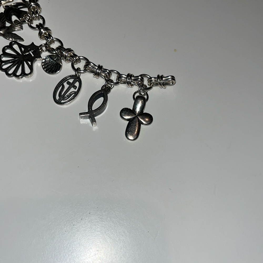 James Avery silver charm bracelet crosses, doves, sheep & shells Christian theme - Picture 4 of 10